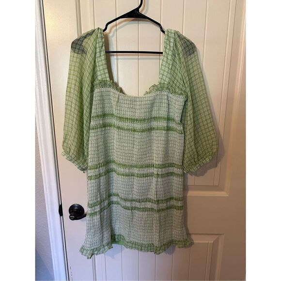Capulet Revolve Siobhan Green Gingham Smocked Long Sleeve Mini Dress Size XL - Picture 10 of 10